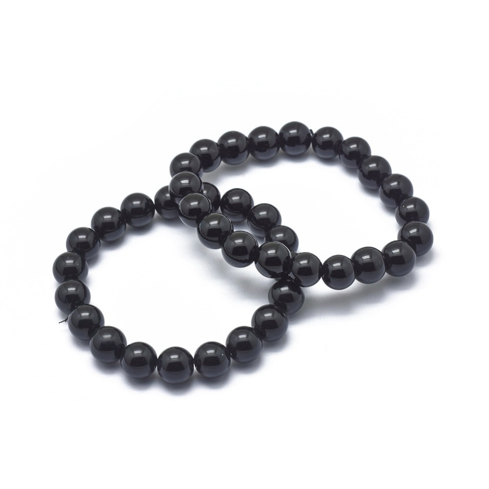 Black Stone Bead Stretch Bracelets